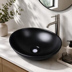 Ceramic Basin Bathroom Hand Sink Matte Black Contemporary Design Easy Install
