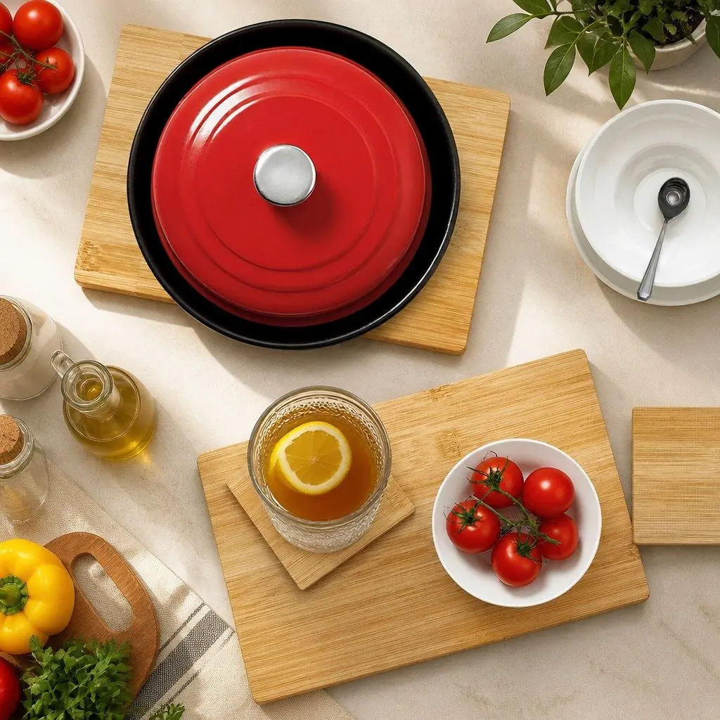 Bamboo Placemat Coaster Set 8 Pcs Natural Dining Table Protection Heat Resistant