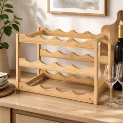 Elegant Bamboo Wine Rack for 12 Bottles - 3-Tier Design