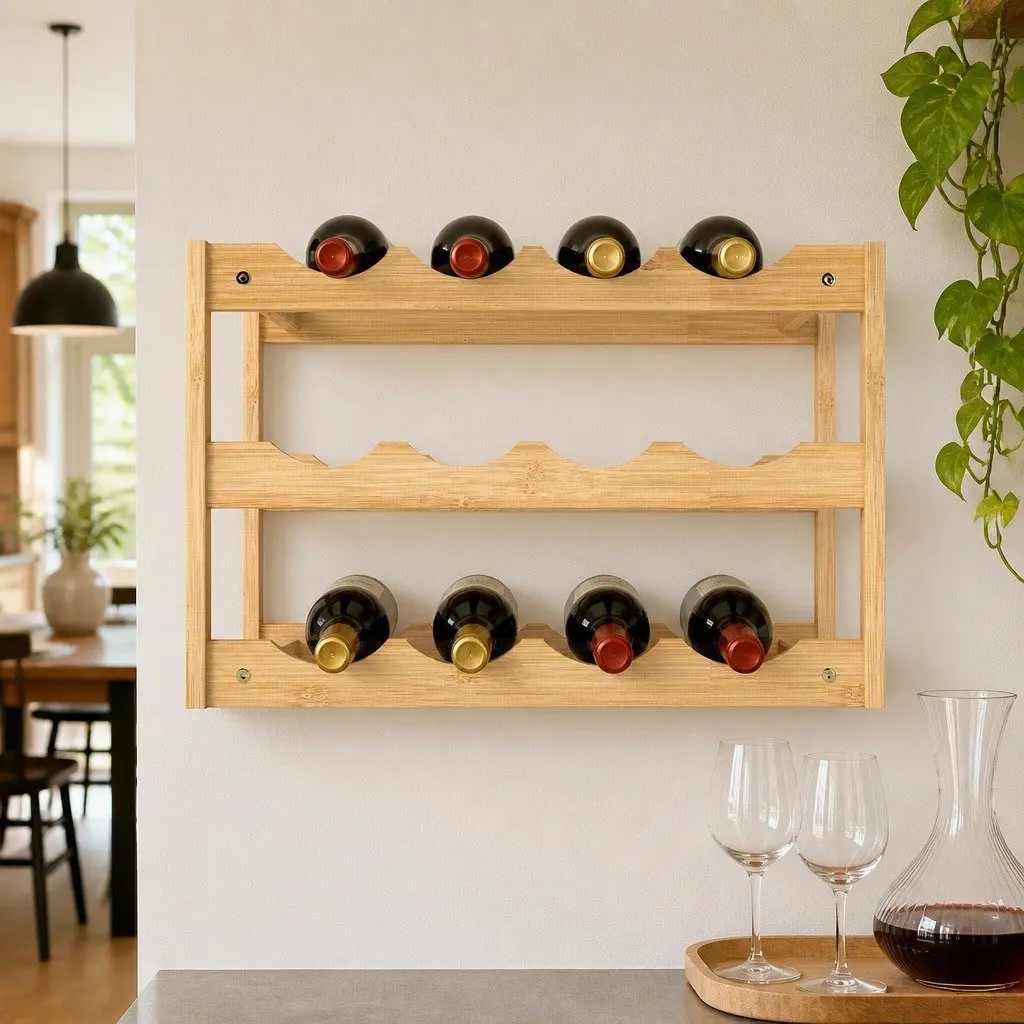 Bamboo Wine Rack 3-Tier Natural 12 Bottle Organizer Storage Holder Display