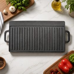 Durable Cast Iron Reversible Griddle Pan 49.5cm