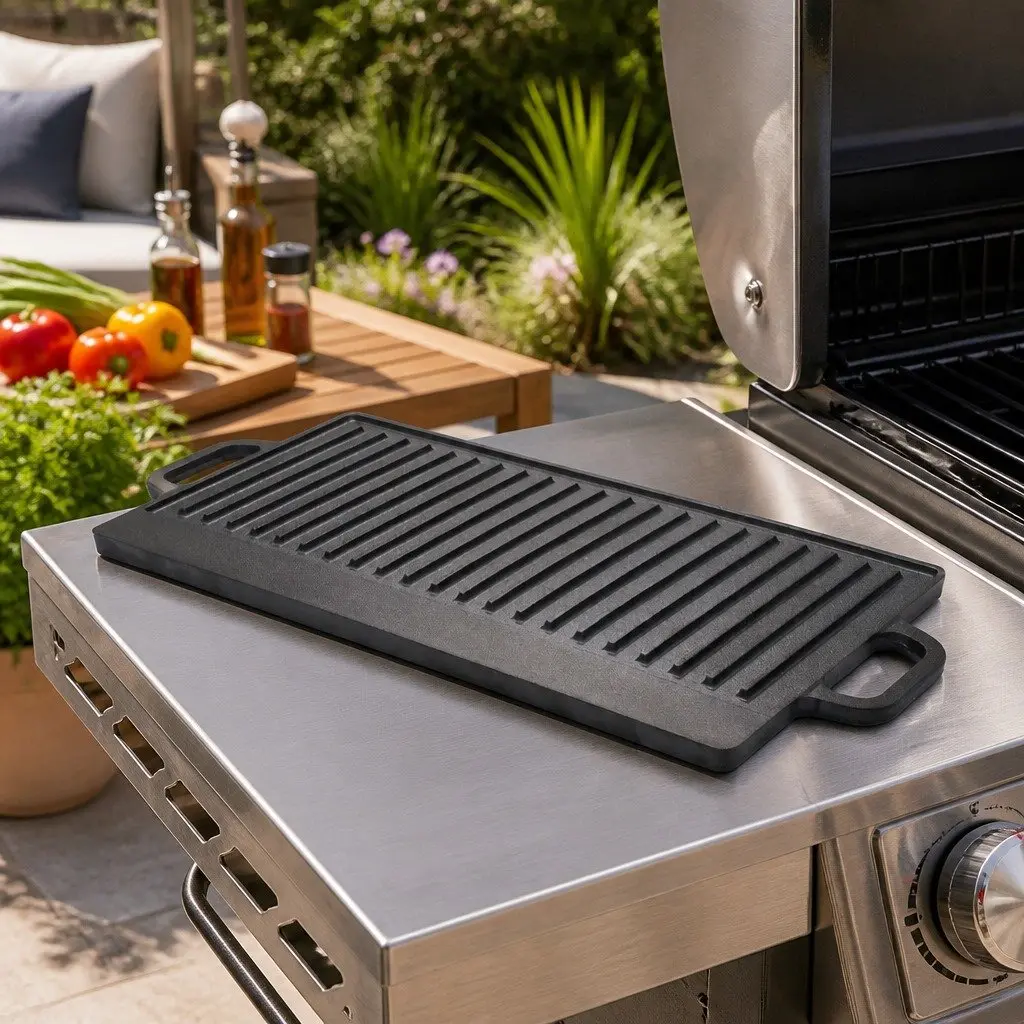 Reversible Griddle Pan Cast Iron 49.5cm Black