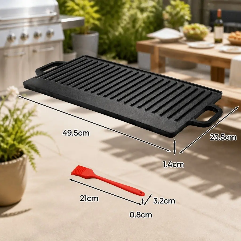Reversible Griddle Pan Cast Iron 49.5cm Black