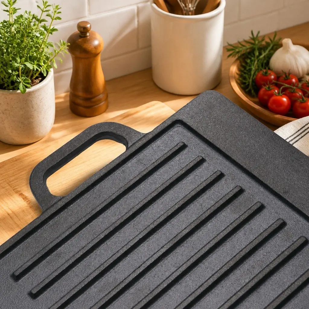 Reversible Griddle Pan Cast Iron 49.5cm Black