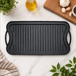 Premium 50.5cm Cast Iron Griddle Pan with Dual-Sided Design