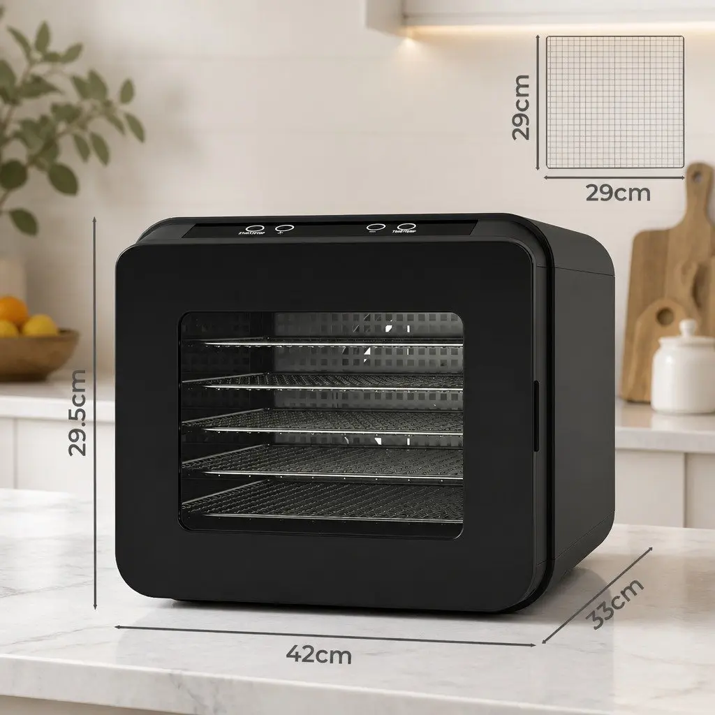 Food Dehydrator Stainless Steel 6 Trays Digital Temperature Control Black