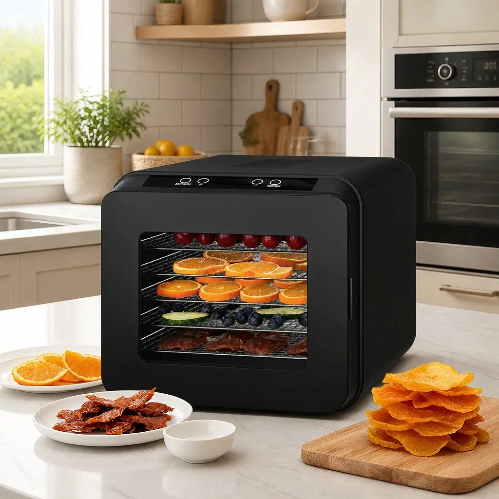 Food Dehydrator Stainless Steel 6 Trays Digital Temperature Control Black