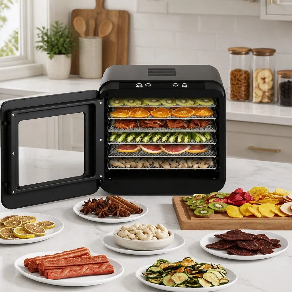 Food Dehydrator Stainless Steel 6 Trays Digital Temperature Control Black