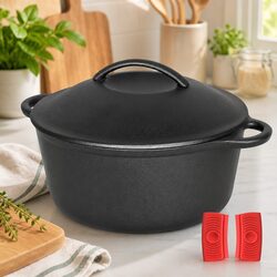 Premium Cast Iron Dutch Oven 6.6L Black Cookware