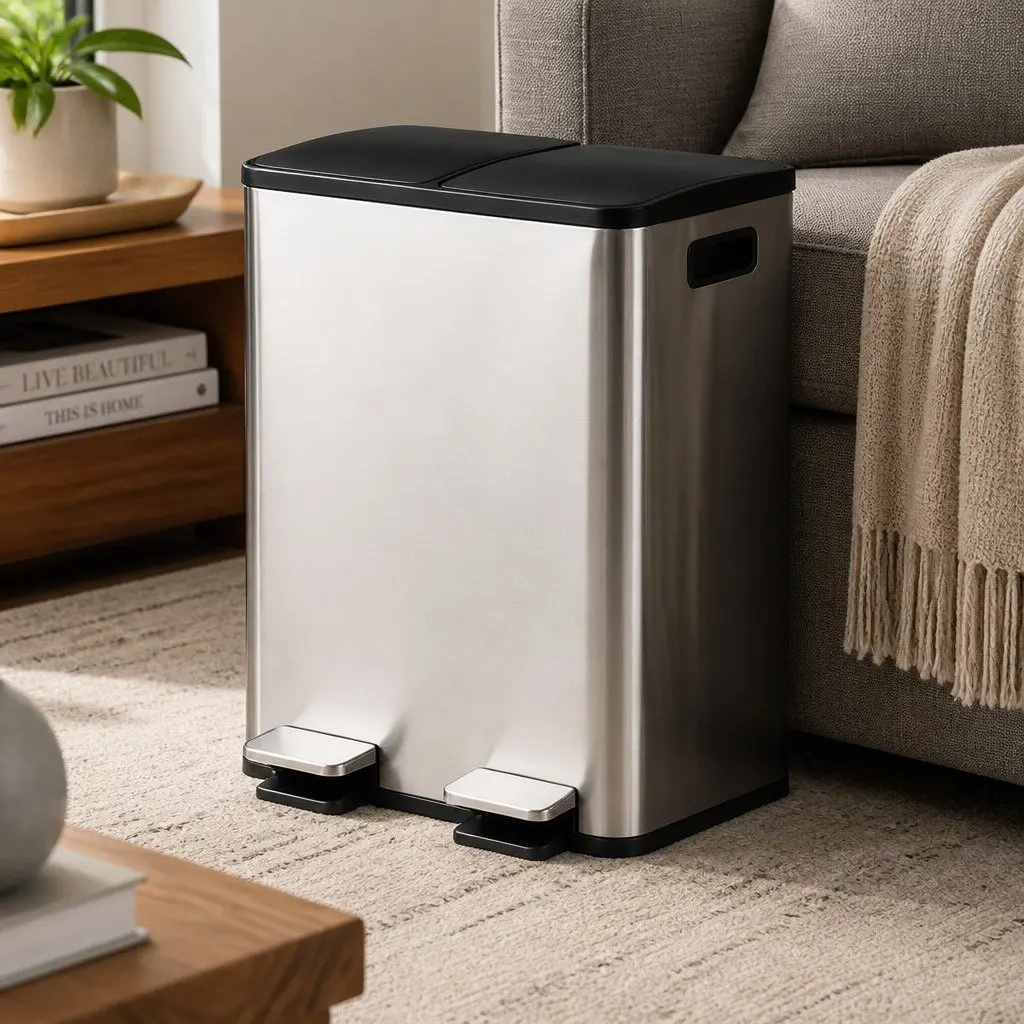 60L Dual Compartment Stainless Steel Pedal Bin