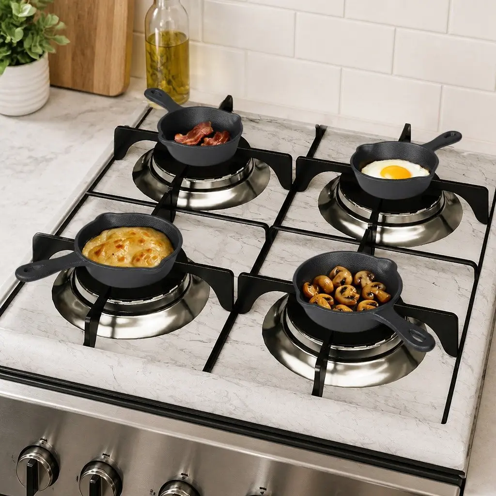 Mini Cast Iron Frying Pan Set Non-Stick Cookware Eggs Pancakes Pizza Skillet
