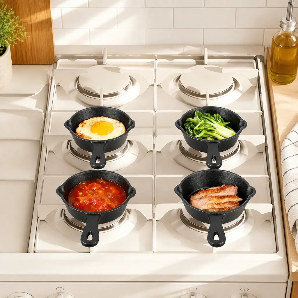 Mini Cast Iron Frying Pan Set Non-Stick Cookware Eggs Pancakes Pizza Skillet