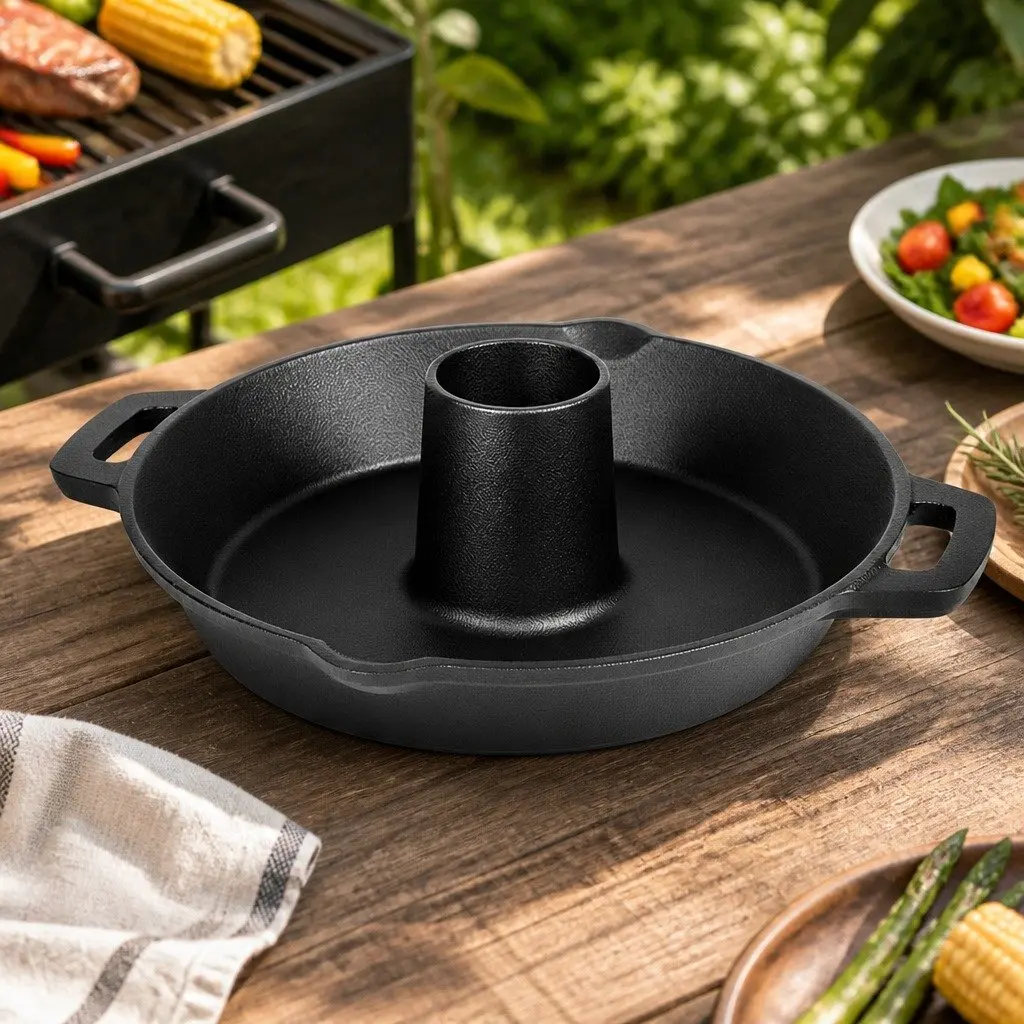 Cast Iron Roaster Stand Dutch Oven Pan 26.5cm Black