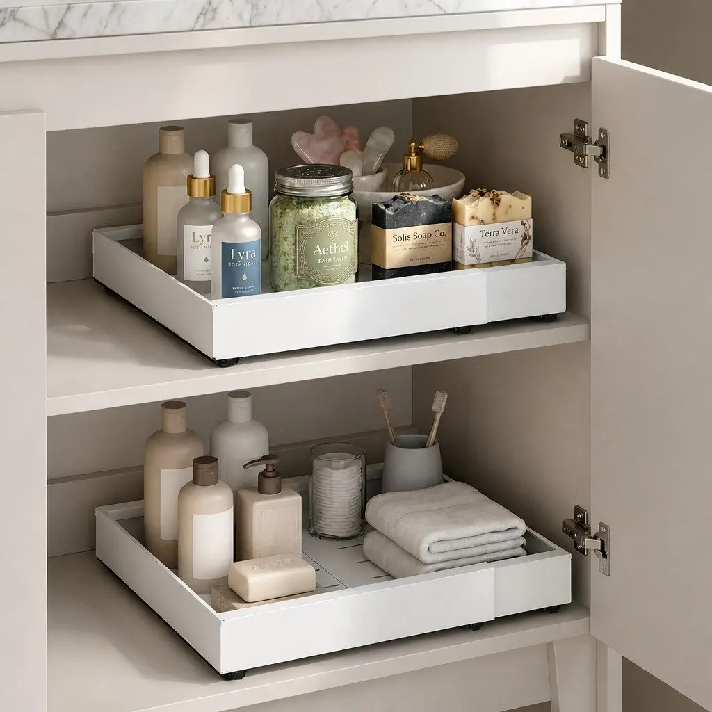 Pull Out Cabinet Organizer Drawer Shelf Kitchen Storage Basket 2Pcs Adjustable
