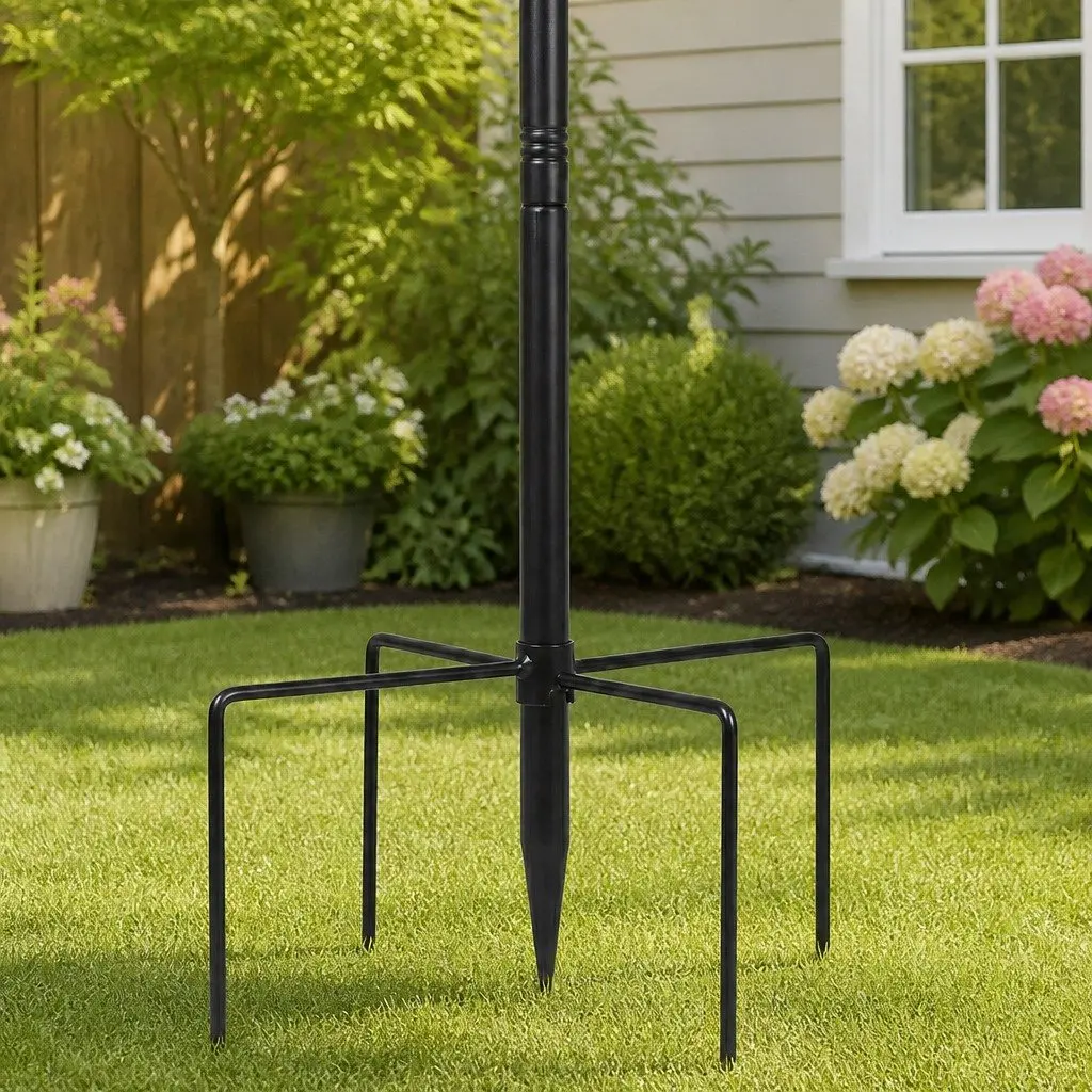 Bird Feeder Station Iron 224cm Adjustable Height Black Outdoor Garden Stand