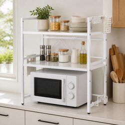 2 Tier Microwave Shelf Adjustable Kitchen Storage Rack Stand Organiser