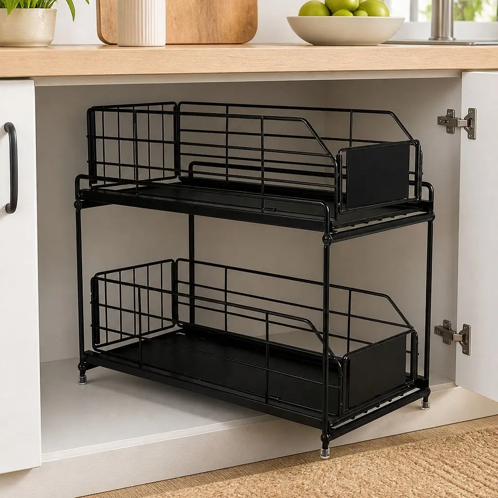 2 Tier Pull Out Cabinet Organizer for Easy Access