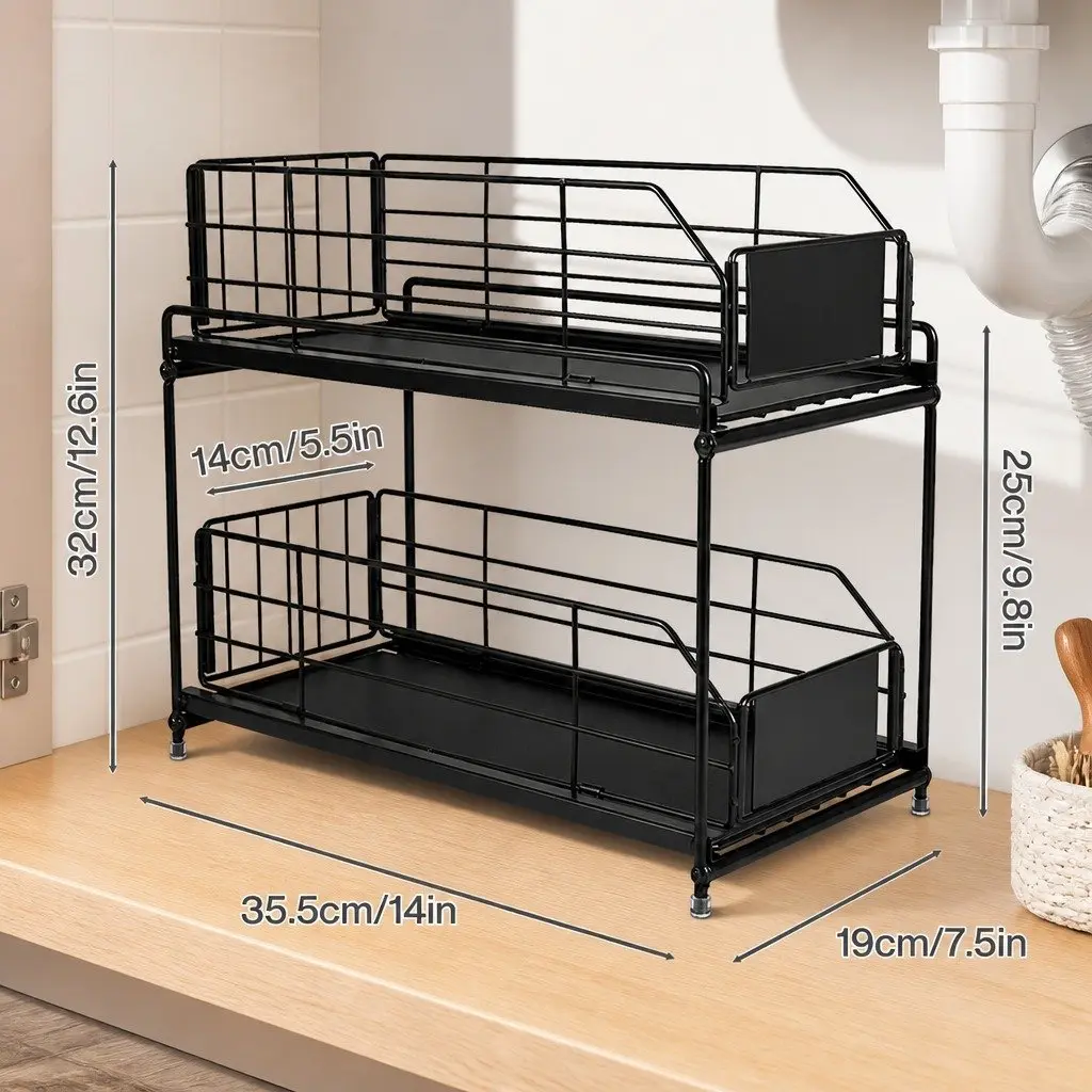 2 Tier Pull Out Cabinet Organizer for Easy Access