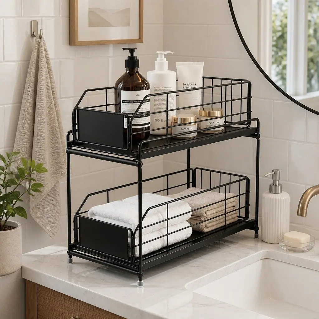 2 Tier Pull Out Cabinet Organizer for Easy Access