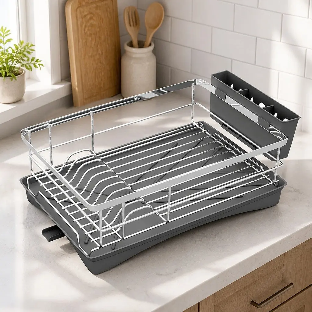 Dish Drying Rack Stainless Steel 49cm x 31cm x 14.5cm Silver Grey