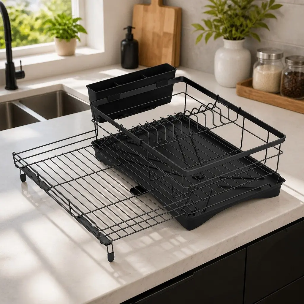 Expandable Dish Drying Rack with Drain Bowl