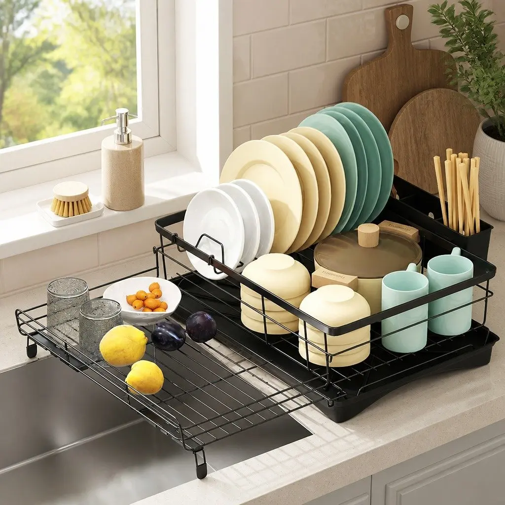 Expandable Dish Drying Rack with Drain Bowl