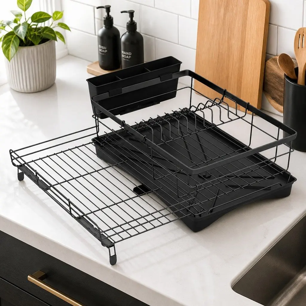 Expandable Dish Drying Rack with Drain Bowl