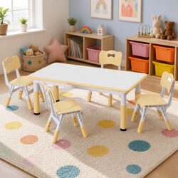 Kids Table and 4 Chairs Set Height Adjustable Activity Desk Drawing Toddler