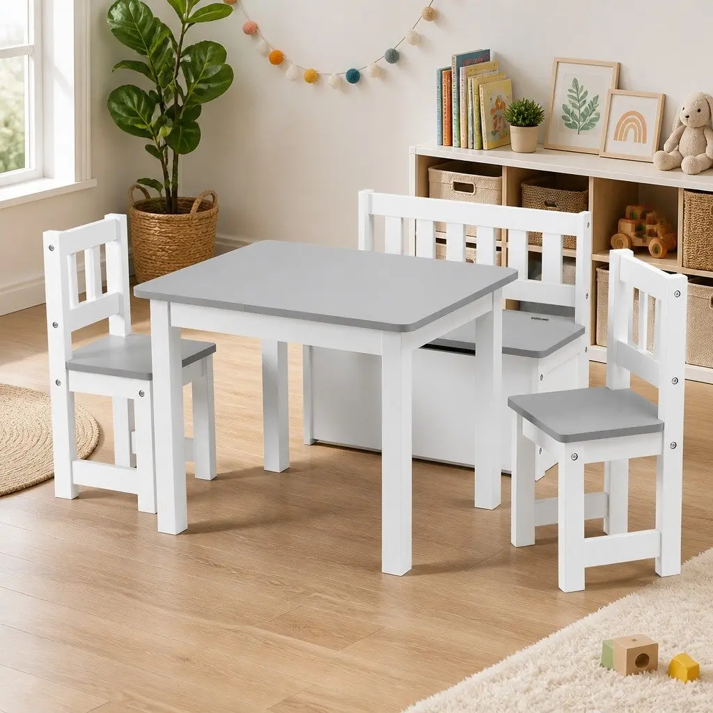 Kids Activity Table Set with Storage Bench