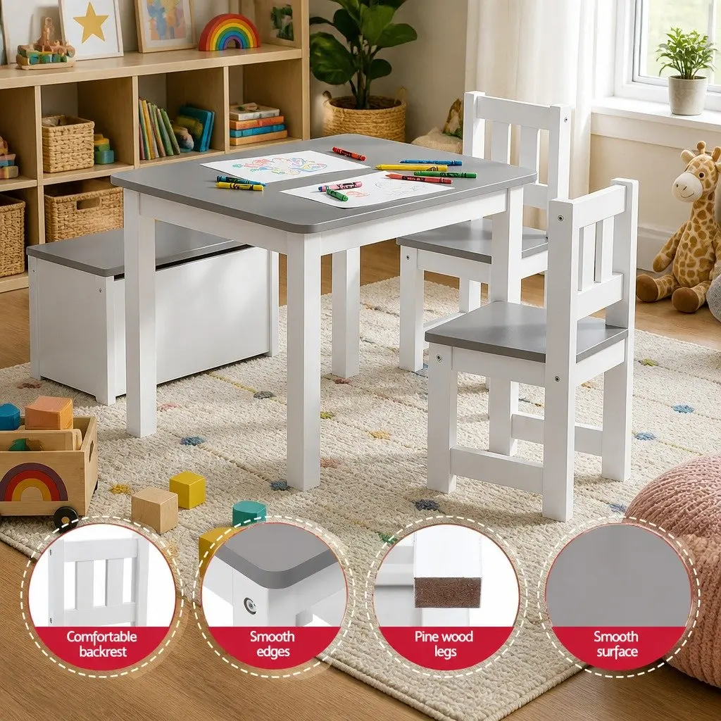 Kids Activity Table and Chair Set Medium-density Fiberboard Grey 4 Piece