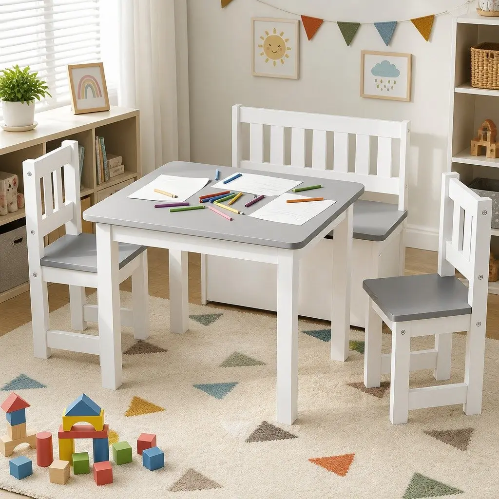 Kids Activity Table and Chair Set Medium-density Fiberboard Grey 4 Piece