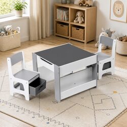 4 in 1 Kids Wooden Table and Chair Set with Blackboard & Whiteboard