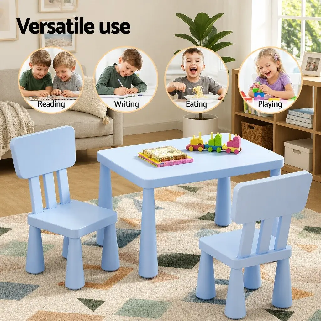 Kids Table and Chairs Set PP Material Blue 3 Piece