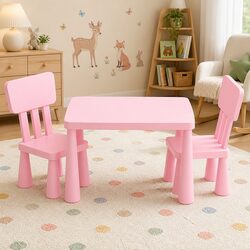 Durable Kids Table and 2 Chairs Set in Pink