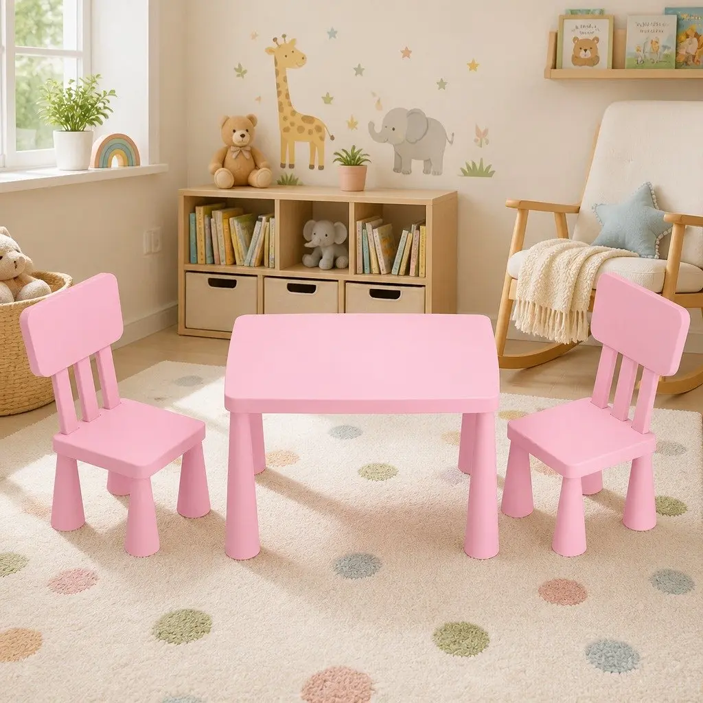 Kids Table and Chairs Set PP Pink 75cm x 52.5cm x 49cm 30cm x 30cm x 66cm