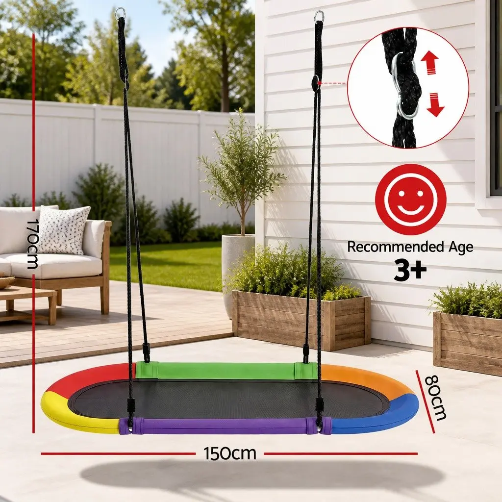 Hammock Tree Swing Oxford Fabric 150cm Oval Multicolour Steel Frame