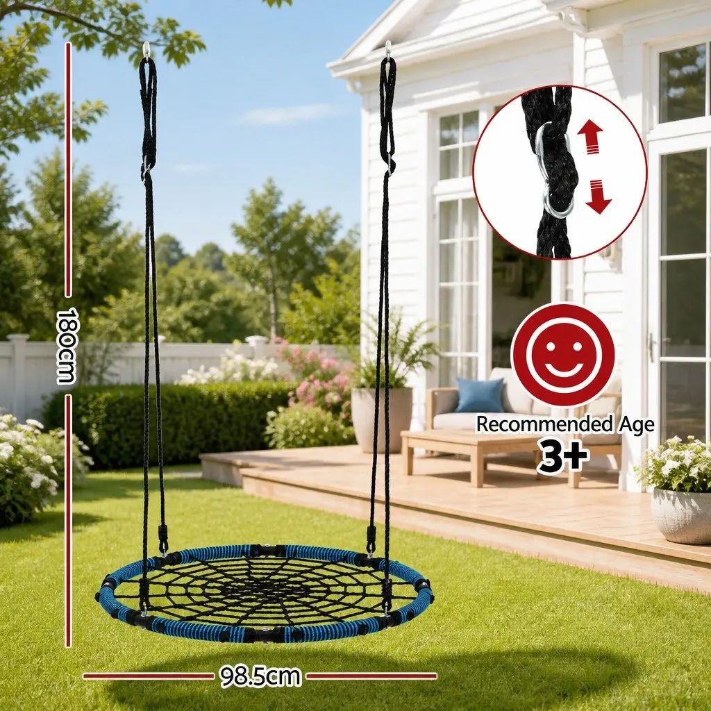 Hammock Tree Swing Nest Steel Frame 98.5cm Blue Outdoor Backyard Playground Oval Platform