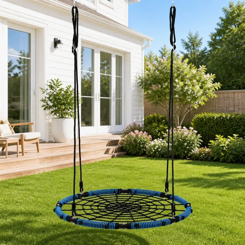 Hammock Tree Swing Nest Steel Frame 98.5cm Blue Outdoor Backyard Playground Oval Platform