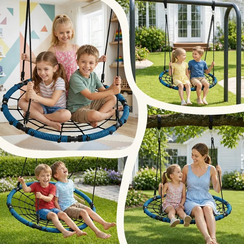 Hammock Tree Swing Nest Steel Frame 98.5cm Blue Outdoor Backyard Playground Oval Platform