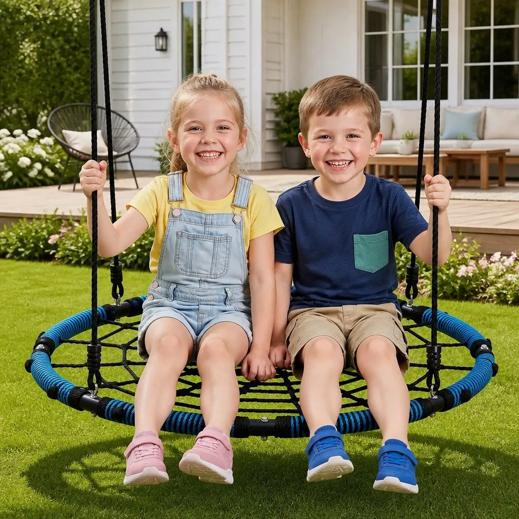 Hammock Tree Swing Nest Steel Frame 98.5cm Blue Outdoor Backyard Playground Oval Platform