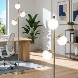 Gold 3-Light Floor Lamp with Glass Shades, 165cm