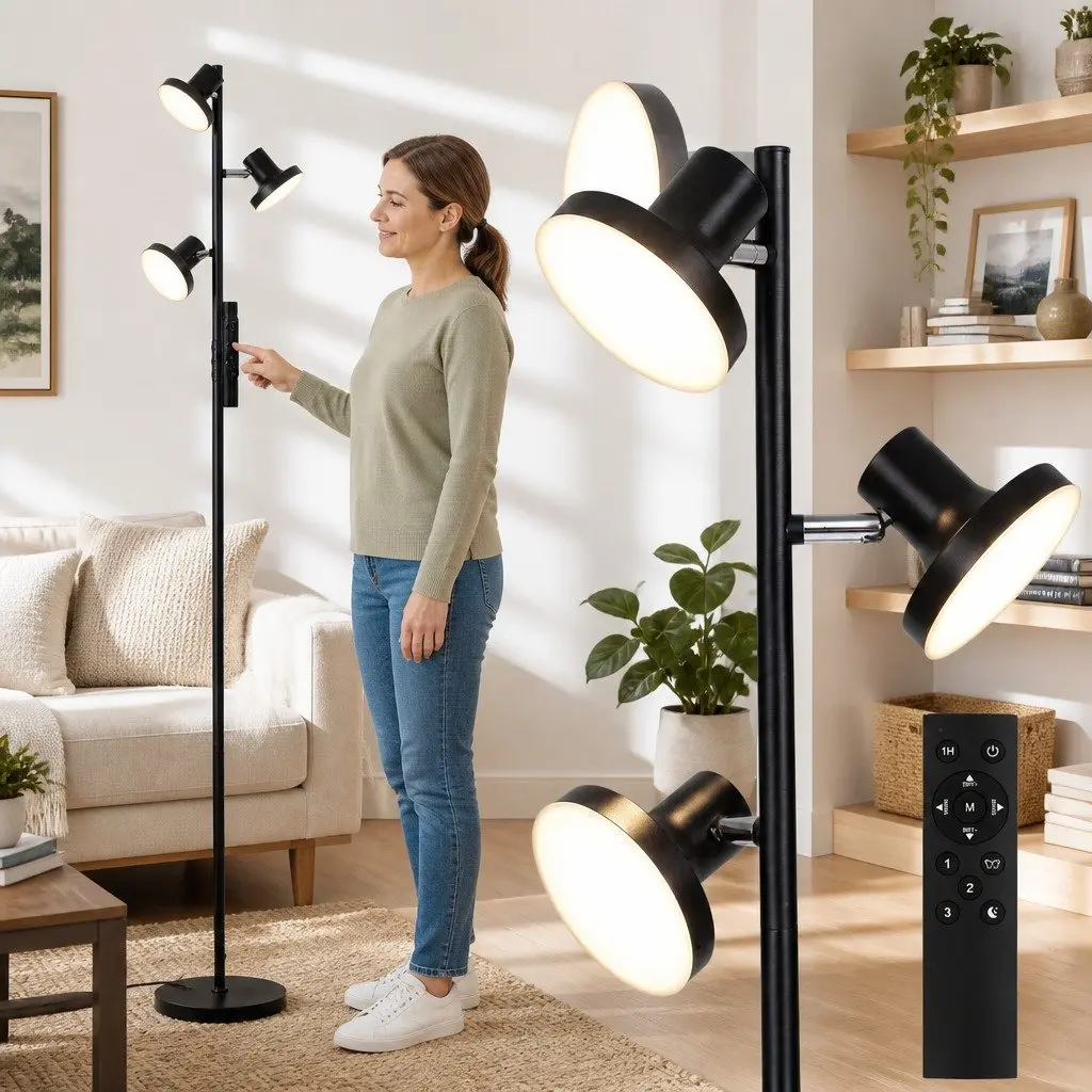 36W 3-Head LED Floor Lamp with Remote Control