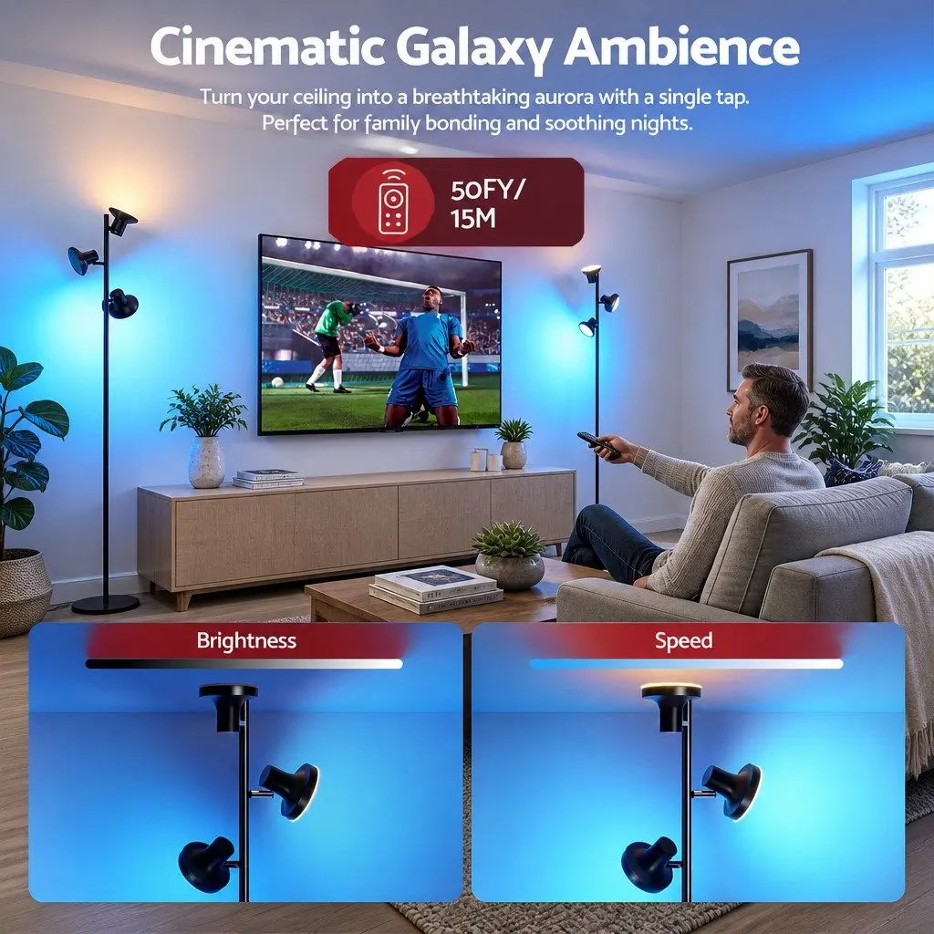 3-Head RGB LED Floor Lamp Black 1685cm