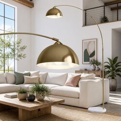 Gold Arched Floor Lamp with Marble Base for Stability