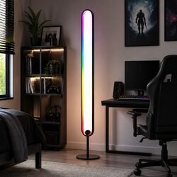 RGB LED Floor Lamp Remote Control Corner Light Stand 1.18M Black Gaming Room