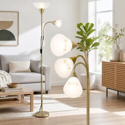 Gold Floor Lamp with Reading Light Adjustable Gooseneck Dual Head Standing Lamp