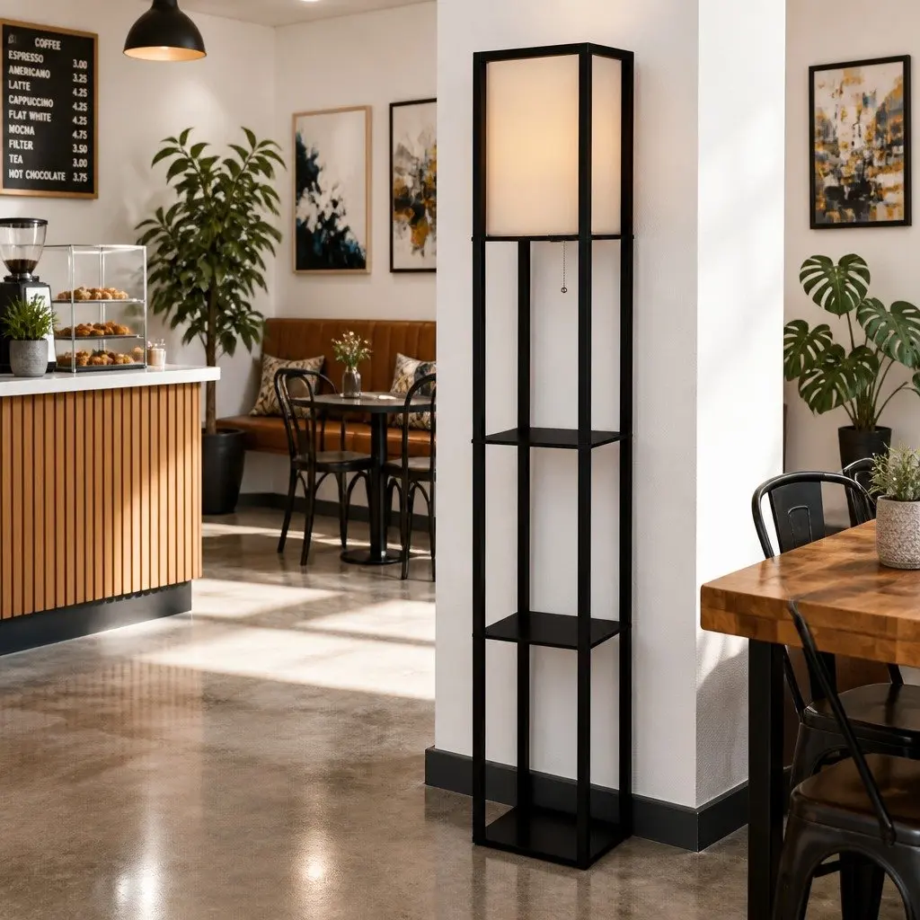 Floor Lamp MDF Board Plastic Panel Polyester-Cotton Fabric 26cm x 26cm x 160cm Black