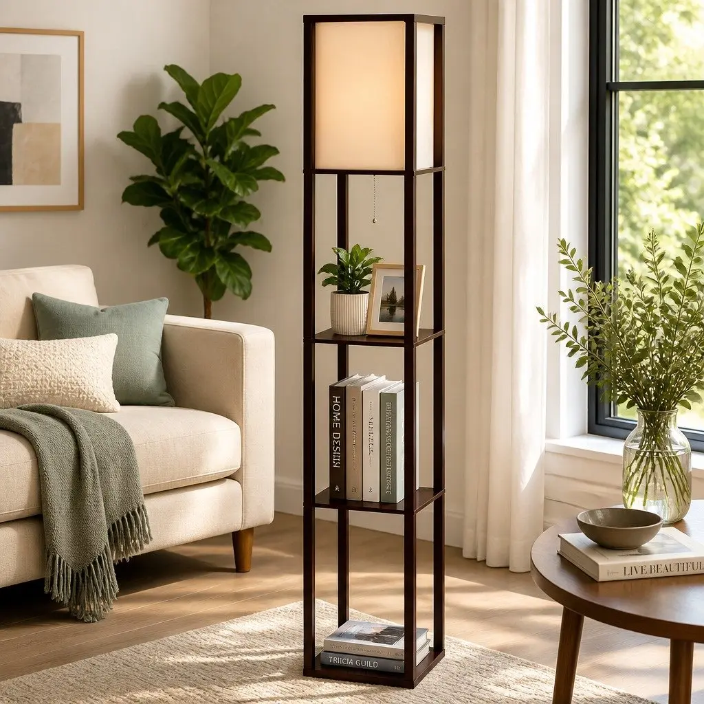 Floor Lamp with 3-Tier Shelf Storage