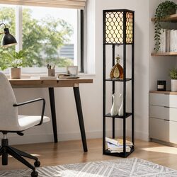 Stylish Black Floor Lamp with 3 Tier Shelf Storage