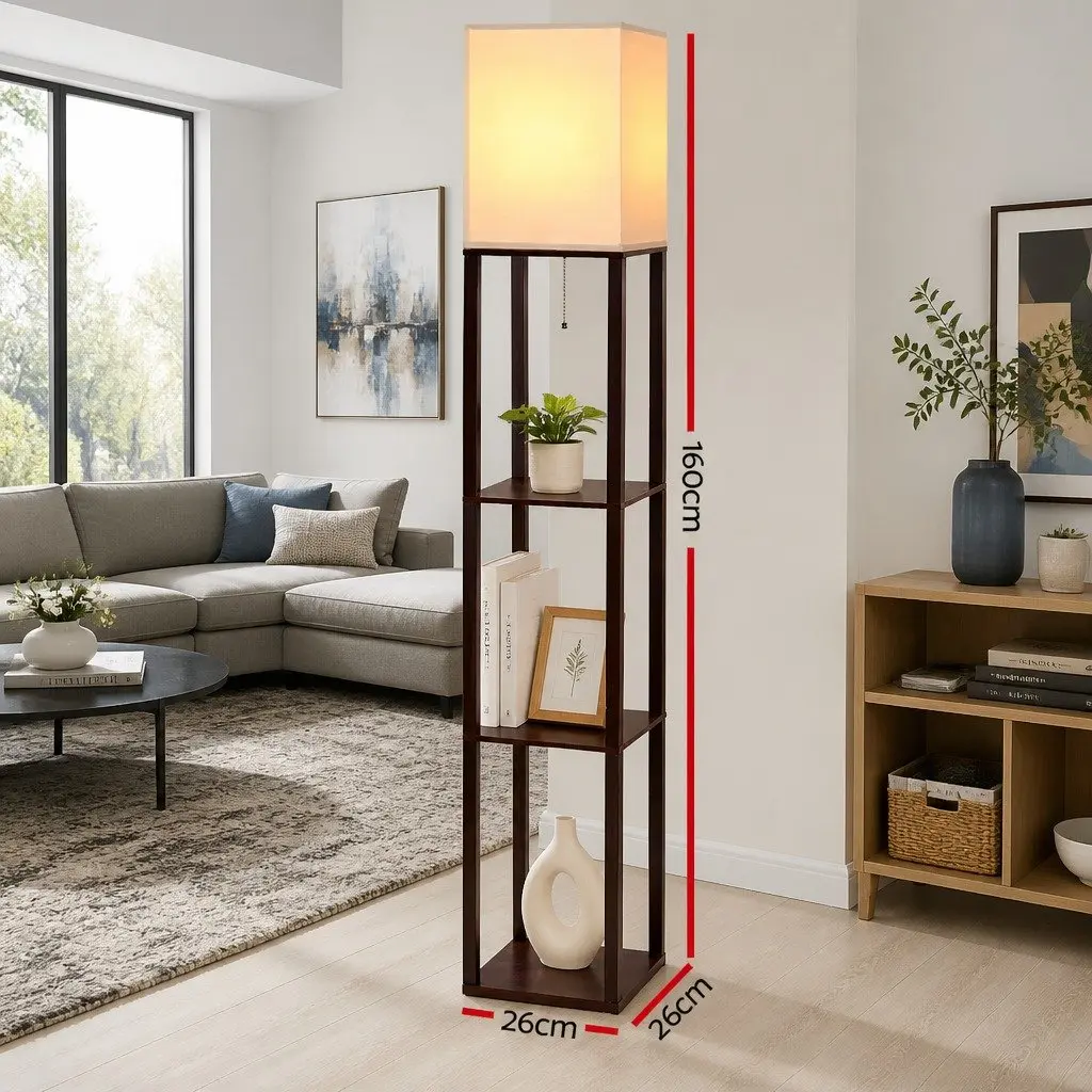 Vintage Floor Lamp with 3-Tier Shelf Storage